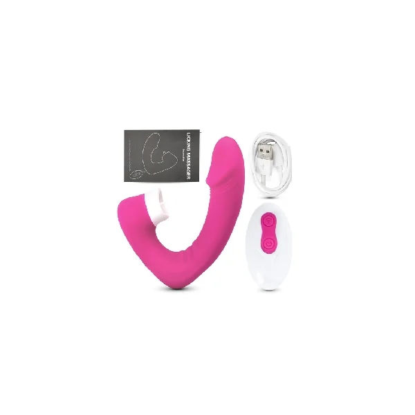 Remote Control Pink Color 9 Speeds Rechargeable Silicone Penis Vibrator with Tongue