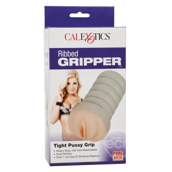 Ribbed Gripper Dual Density Textured Masturbator - Pussy - Vanilla