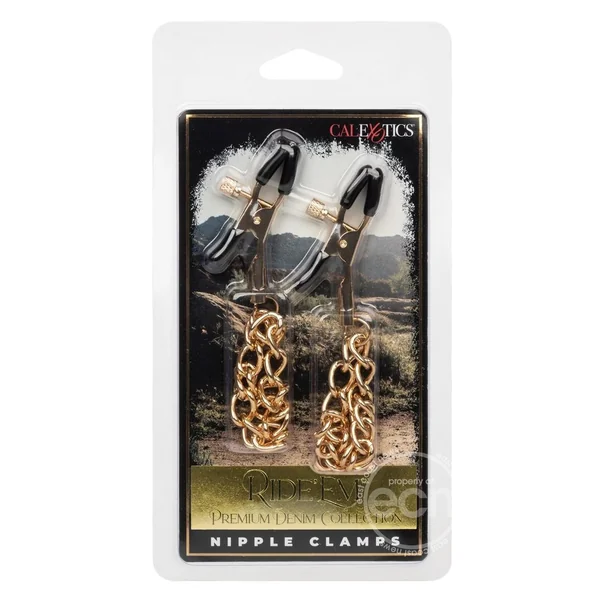 Ride 'em Premium Denim Collection Nipple Clamps - Gold