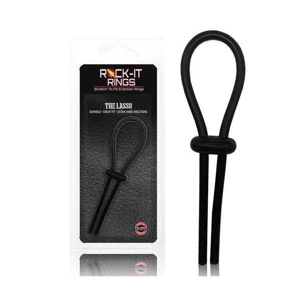 Rock-It Rings Silicone Lasso Cockring - Push-Button Adjustable - Black