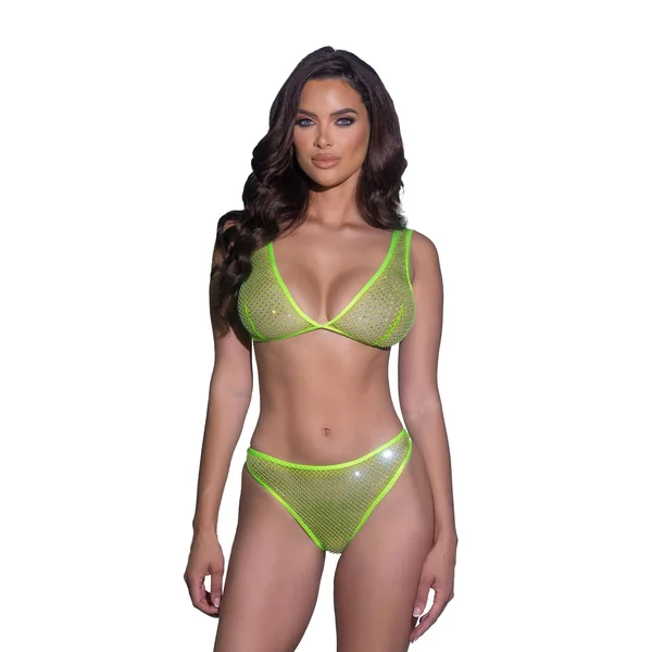 Roma Think Sparkle Rhinestone Bralette 2PC Set - Neon Green
