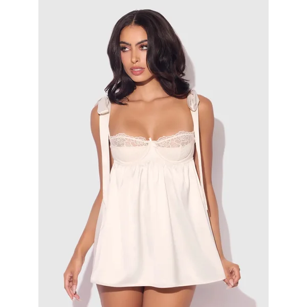 Rosalie Satin & Embroidered Lace Babydoll & G-String Set