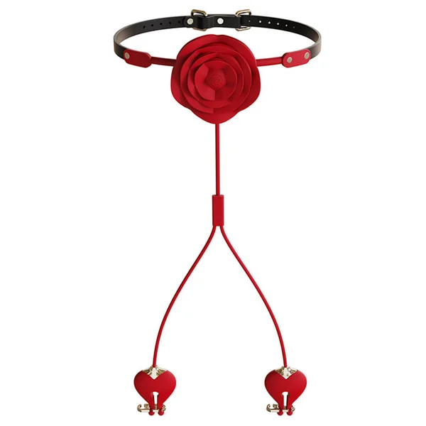 Rose Vibrating Nipple Clamps & Ball Gag Set
