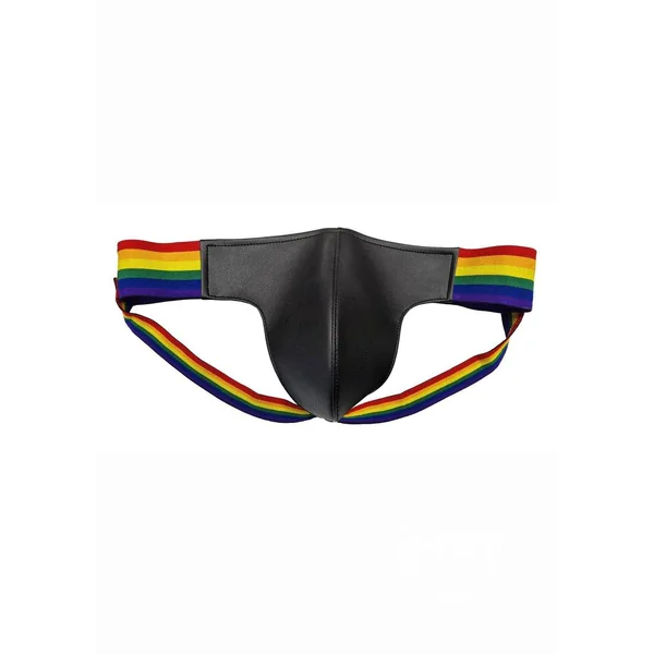 Rouge Leather Jock with Pride Stripes