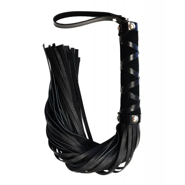 Rouge Short Leather Flogger w/Studs - Black