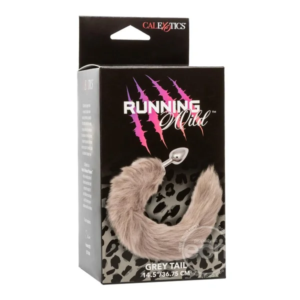 Running Wild Grey Tail Faux Fur Tail and Metallic Anal Plug - Grey