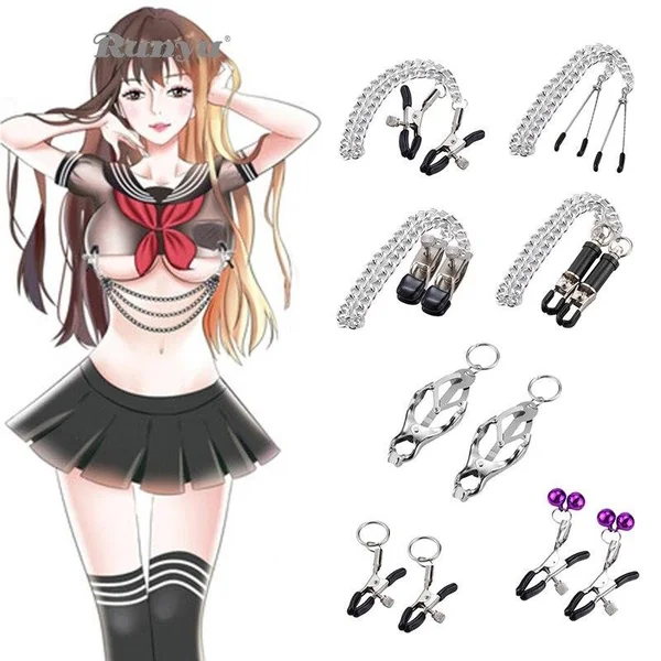 Runyu Nipple Clamps with Metal Chain Adjustable Breast Labia Clips Clit Clamp Sex Toys for Couple Flirting Toys BDSM Tools