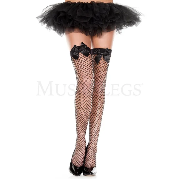 Satin Bow Spandex Mini Diamond Net Thigh Hi
