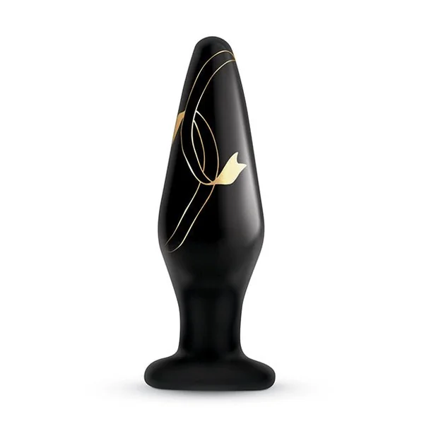 Secret Kisses 4.5" Handblown Glass Plug - Black/Gold