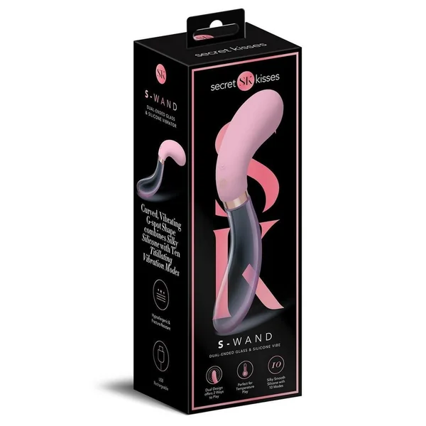 Secret Kisses Glass S Shape Rechargeable Silicone Dual End Vibrator - Pink/Clear