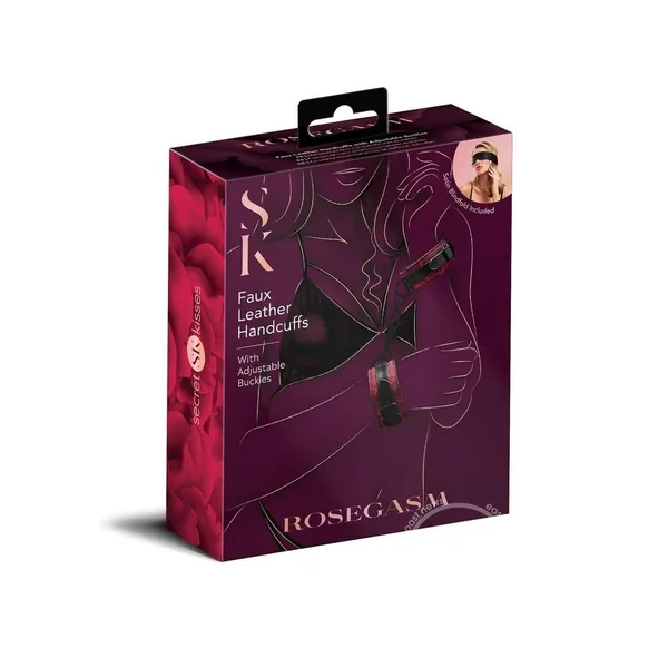 Secret Kisses Rosegasm Buckle Cuffs with Satin Blindfold - Red/Black