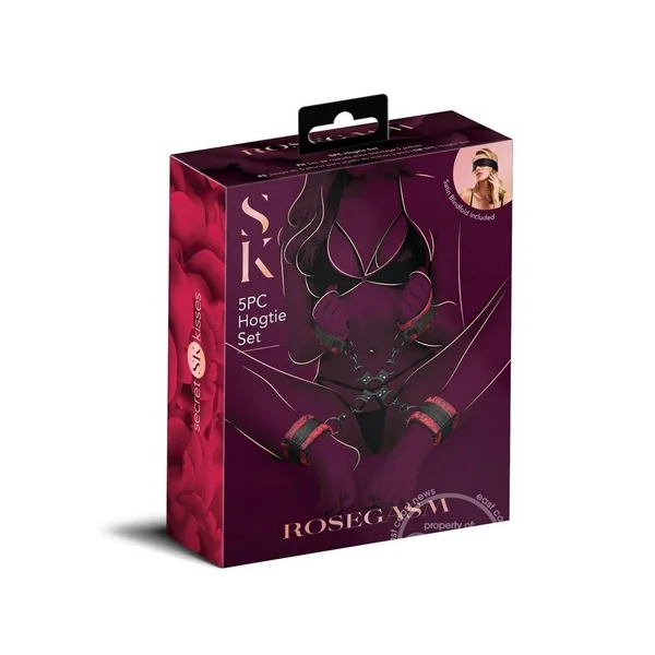 Secret Kisses Rosegasm Hogtie with Satin Blindfold Set (5 Piece) - Red/Black