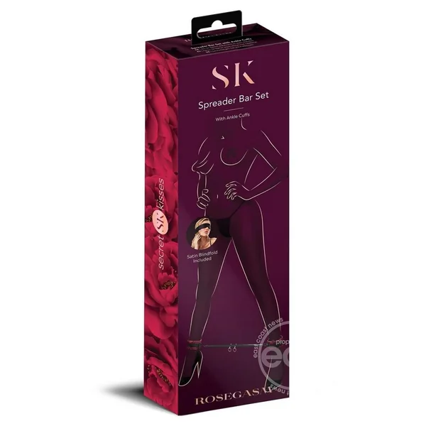 Secret Kisses Rosegasm Spreader Bar Set with Ankle Cuffs and Blindfold - Red/Black