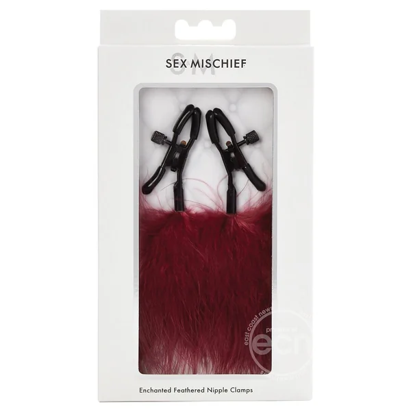 Sex & Mischief Enchanted Feather Nipple Clamps - Red/Black