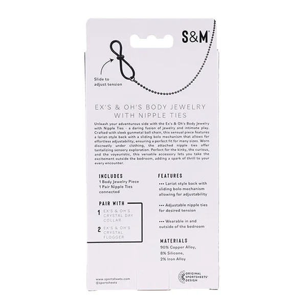 Sex & Mischief Ex's & Oh's Body Jewelry w/Nipple Ties - Black