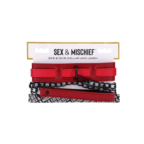 Sex & Mischief Ex's & Oh's Collar and Leash - Red/Black