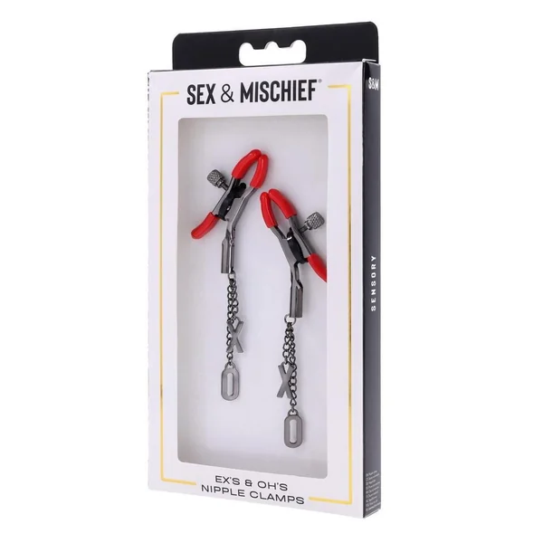 Sex & Mischief Ex's & Oh's Nipple Clamps - Red/Black
