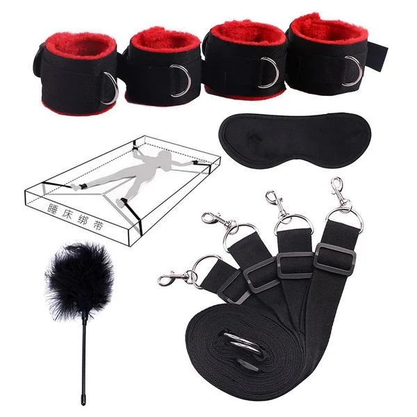 Sex Toys For Woman Men BDSM Bondage Set Under Bed Erotic Restraint Handcuffs & Ankle Cuffs & Eye Mask Adults Games for Couples