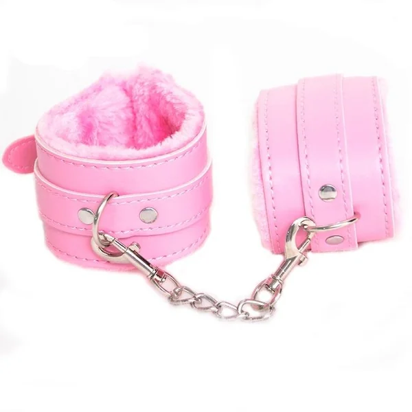 Sexy Adjustable Black Pink SM PU Leather Retro Handcuffs Fluffy Restraints BDSM Bondage Slave Adult Sex Cosplay Toys For Woman