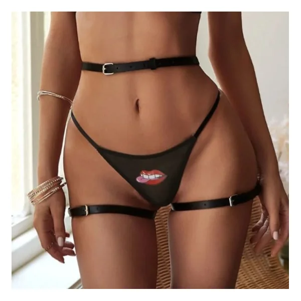 Sexy Black Leather Female Sexy Panties