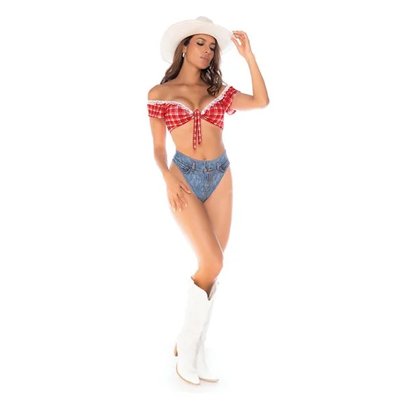 Sexy Cowgirl Tie Top w/Booty Short Panty 2 pc Set - Red, White, Blue L/XL