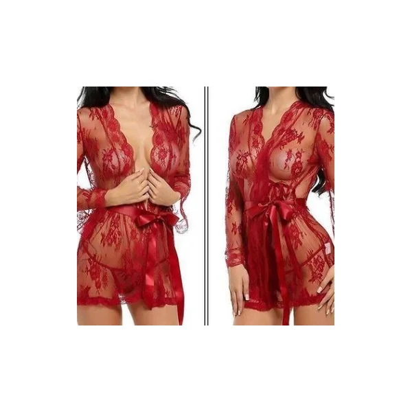 Sexy lingerie bathrobe strappy nightdress set