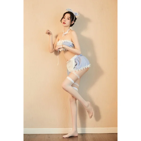 Sexy Lingerie Female Sexy Blue Grid Maid Maid Uniform Temptation