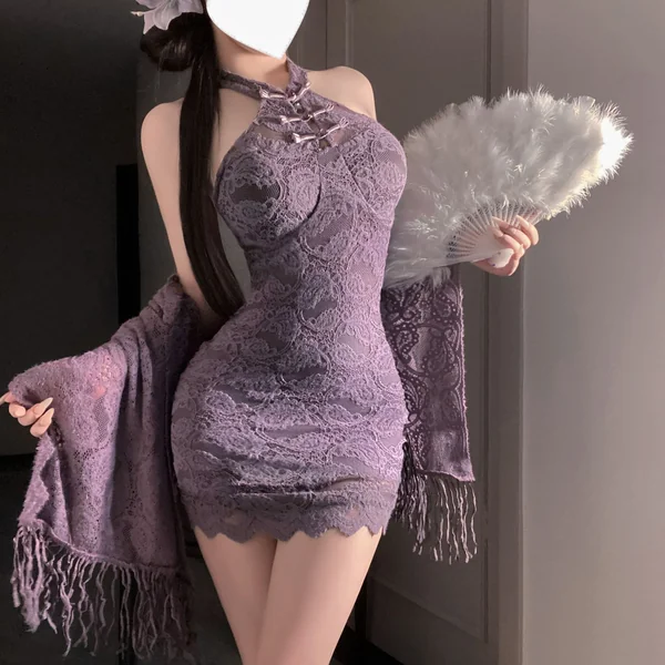 Sexy Lingerie Girl New Chinese Style Purple Shawl Cardigan