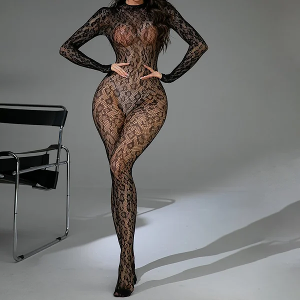Sexy Lingerie Sexy Fishnet One-piece Long Sleeves Backless Jacquard