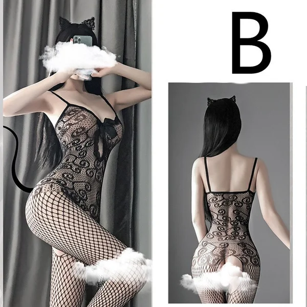 Sexy Lingerie Temptation Transparent Net Clothing One-piece Stocking Set