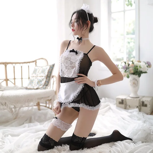 Sexy Lingerie Women’s Uniform Temptation Transparent Double Lace Lace