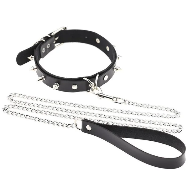 Sexy Rivet Alternative Metal PU Leather Collar Lead Chain Bell Choker Slave Costume BDSM Bondage Necklace Neckband Sex Toys