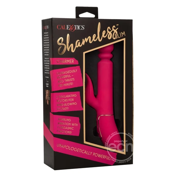Shameless Slim Charmer Silicone Rechargeable Thrusting Rabbit Vibrator - Pink