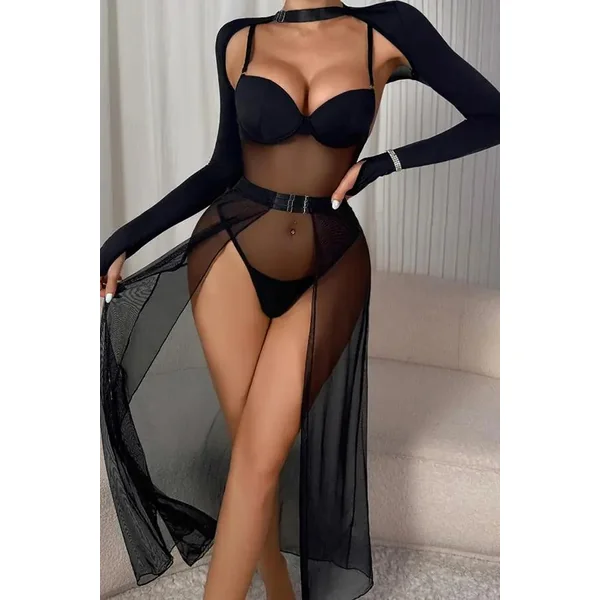 Sheer Seduction Black Mesh Lingerie Set