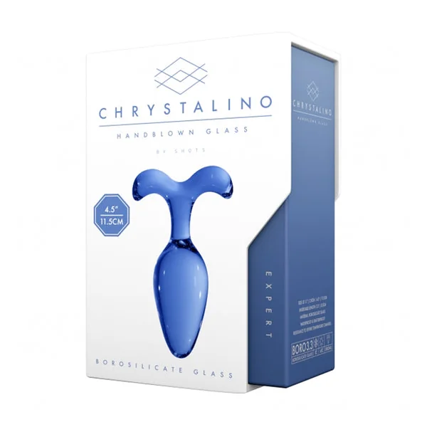 Shots Chrystalino Expert 4.5 in. Glass Wand Dildo Plug Blue