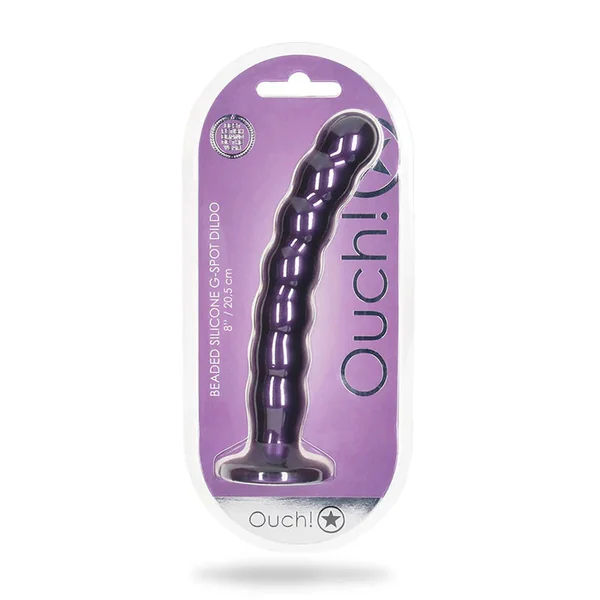 Shots Ouch! Beaded Silicone 8 in. G-Spot Dildo Metallic Purple