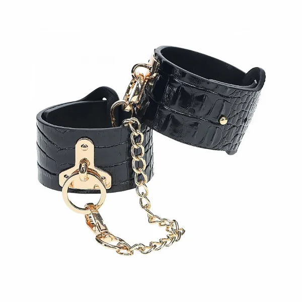 Shots Ouch! Rome Collection Bonded Leather Adjustable Handcuffs With Gold Hardware