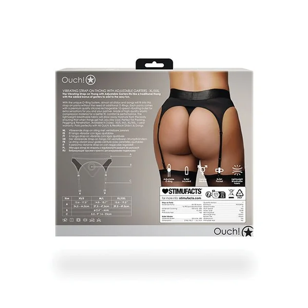 Shots Ouch Vibrating Strap On Thong w/Adjustable Garters - Black XL/XXL