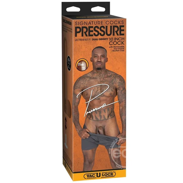 Signature Cocks Ultraskyn Pressure Dildo with Removable Suction Cup 10in - Chocolate