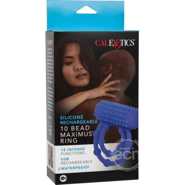 Silicone Rechargeable 10 Bead Maximus Couples Ring - Blue