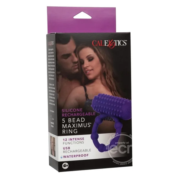 Silicone Rechargeable 5 Bead Maximus Couples Ring - Purple