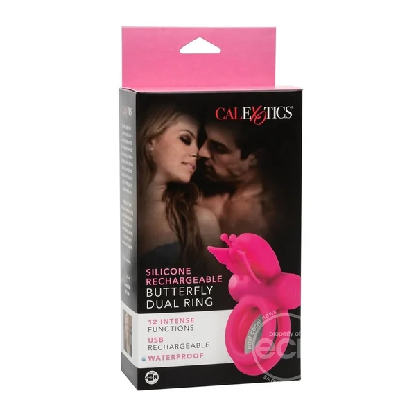 Silicone Rechargeable Dual Butterfly Couples Ring - Pink