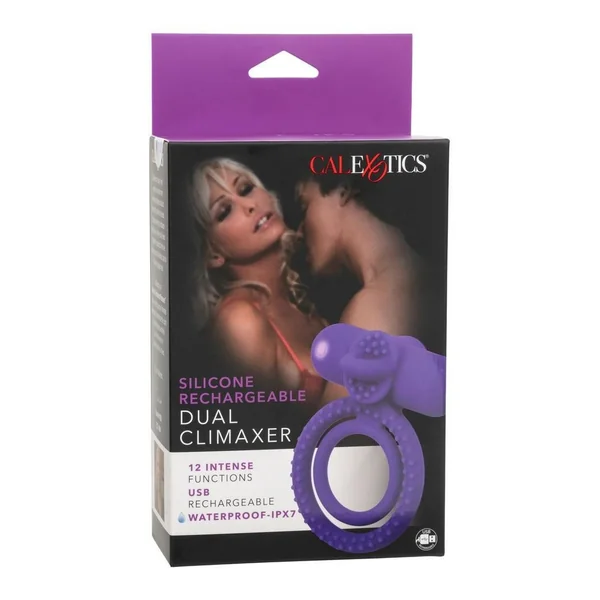 Silicone Rechargeable Dual Climaxer Cock Ring - Purple