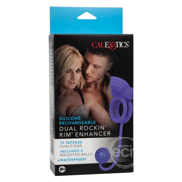 Silicone Rechargeable Dual Rockin Rim Enchancer Cock Ring - Purple