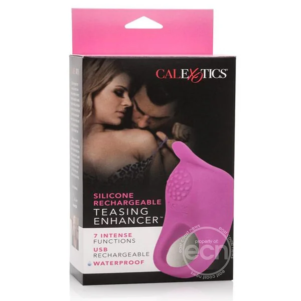 Silicone Rechargeable Teasing Enhancer Cockring Waterproof Pink