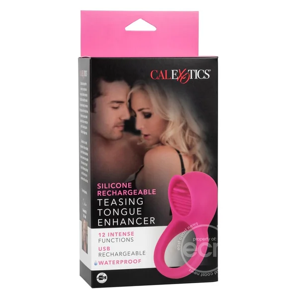 Silicone Vibrating Teasing Tongue Enhancer Cock Ring - Pink
