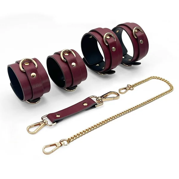 Simple Leather One Button Handcuffs And Ankle Cuffs
