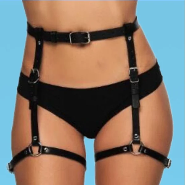 Single Section Bondage Pants Black Leather