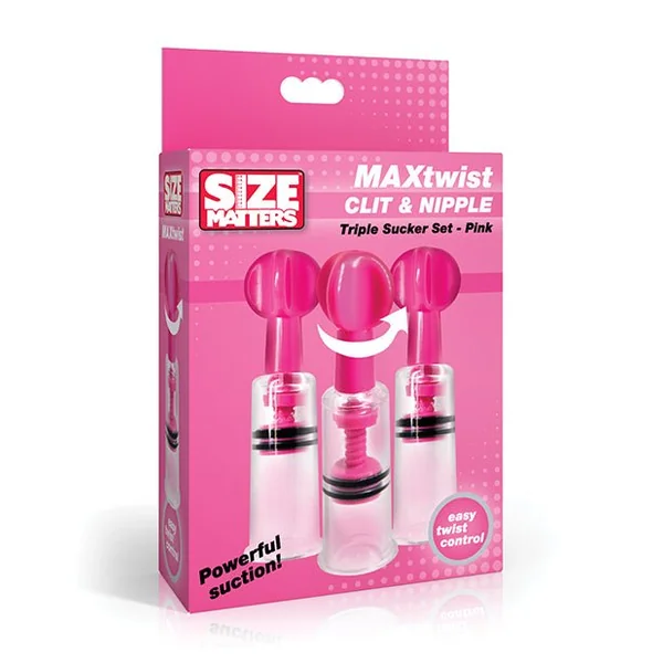 Size Matters MAXtwist Clit & Nipple Triple Sucker Set in Pink