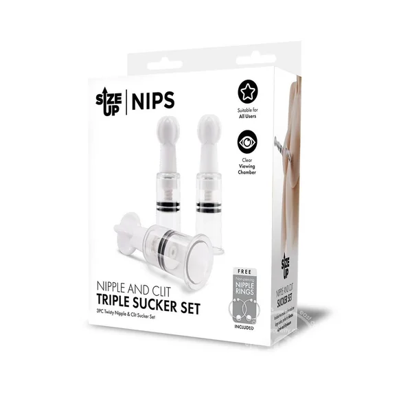 Size Up Nipple & Clit Triple Sucker Set - Clear/Black